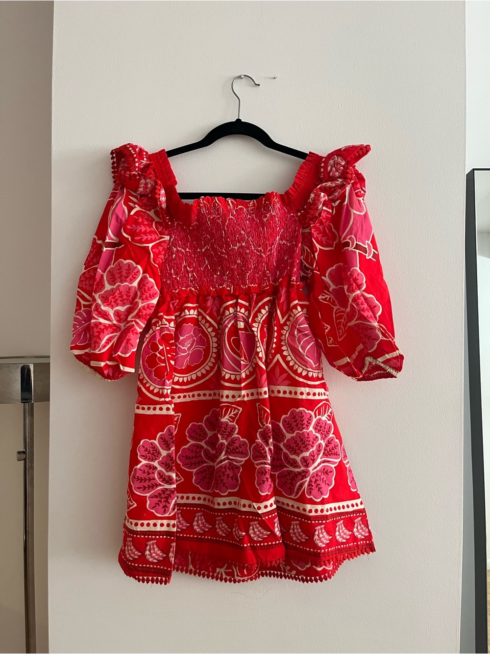 Farm Rio Red Floral Smocked Mini Dress - Picture 6 of 9